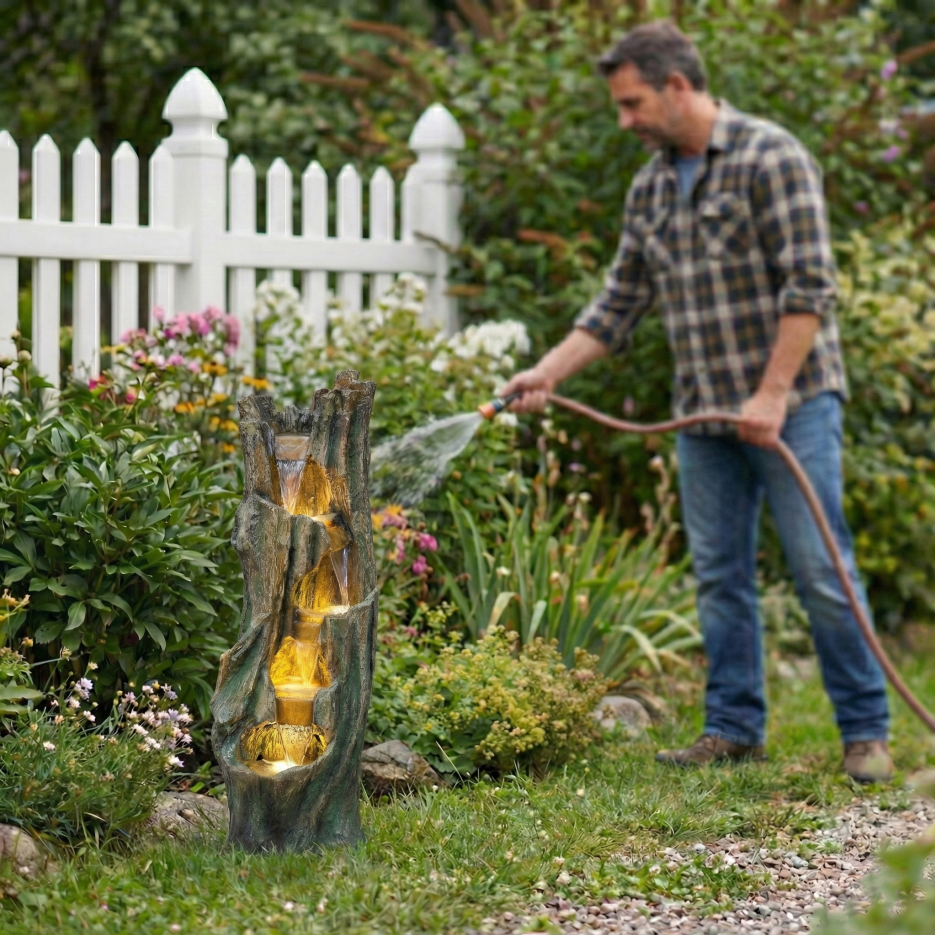 Fontaine de chute d'eau pour les jardins extérieurs et les jardins de patio comprend une LED L économe en énergie