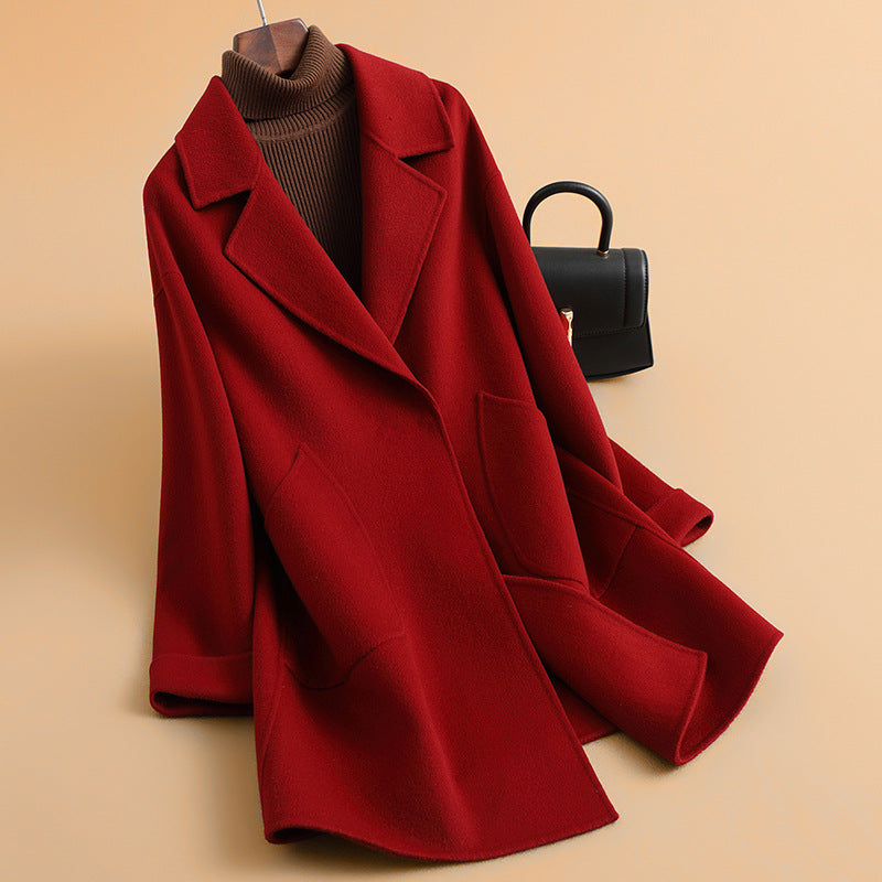 Automnehiver mi-longueur haut de gamme double face de laine manteau pour les femmes