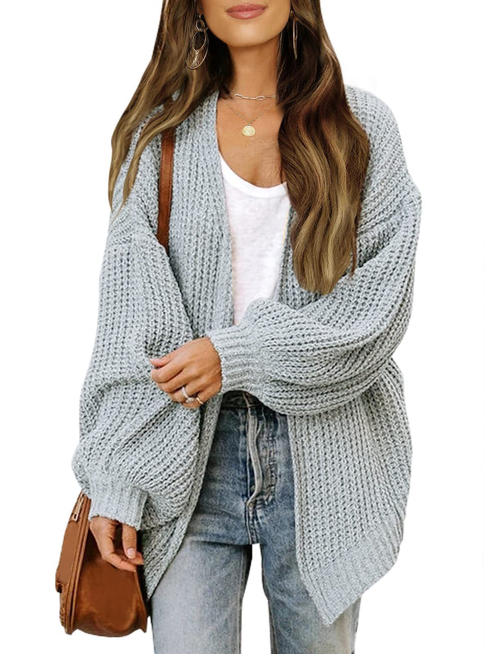 Lanterne à manches féminines Chunky-knit Cardigan Sweater Coat