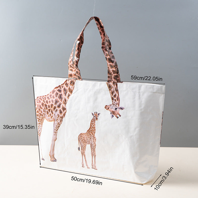 Tonte tissée avec le design de girafe Finition stratifiée Sac d'achat de grande capacité