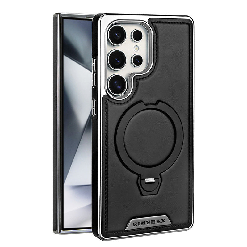 Étui de téléphone en cuir texturé à aspiration magnétique rotative à 360 degrés