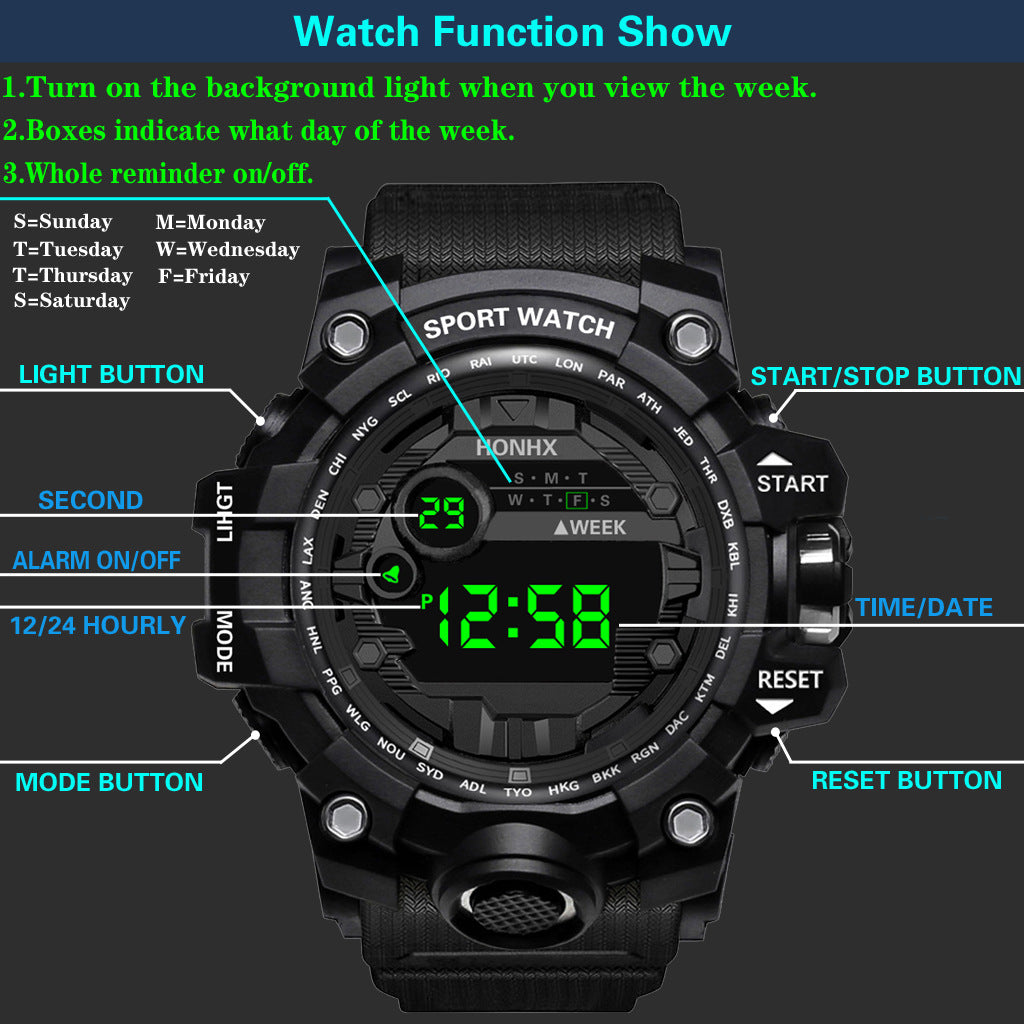Montre électronique multifonctionnelle de sport étanche pour hommes