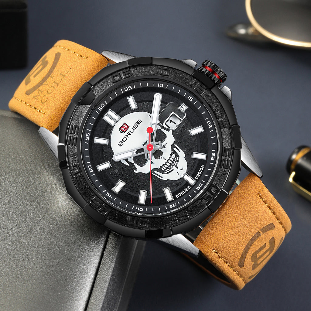 Montre Sports Imperméable Calendrier en Cuir Lumineux Multifonctionnel Quartz
