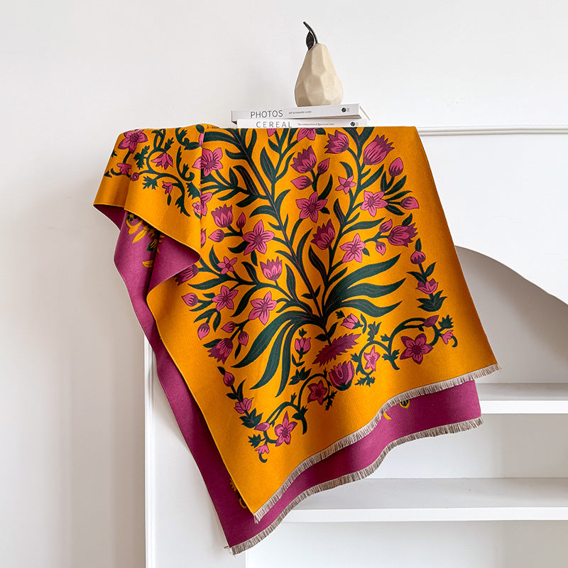 Rétro Petite écharpe en cachemire floral pour femmes