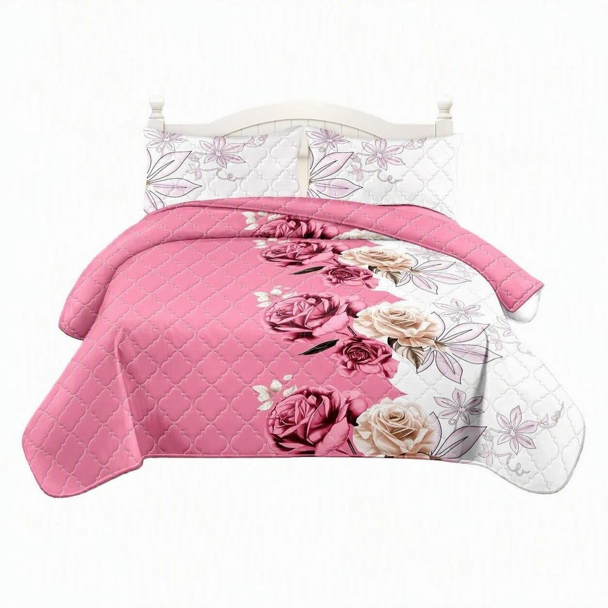 3-Piece Rose Couverture de lit matelassée pour roi et roi de Californie