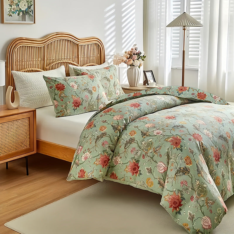 Couvercle de couette et ensemble de draps pour literie en coton fleur de quatre pièces