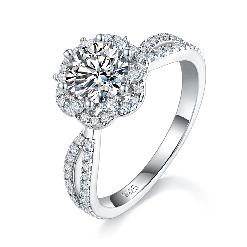 S925 Argent Sterling 1ct Anneau de Moissanite