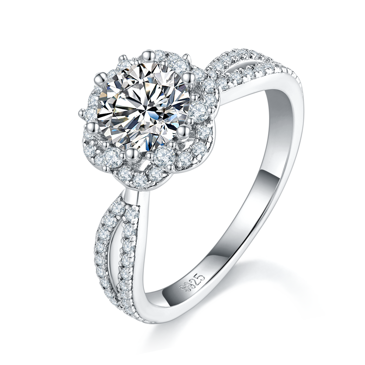 S925 Argent Sterling 1ct Anneau de Moissanite