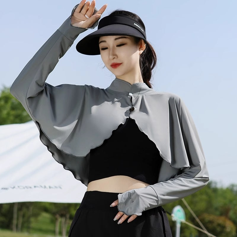 Ice-silk Châle à manches une pièce Cape Femmes Vêtements d'extérieur d'été Veste courte