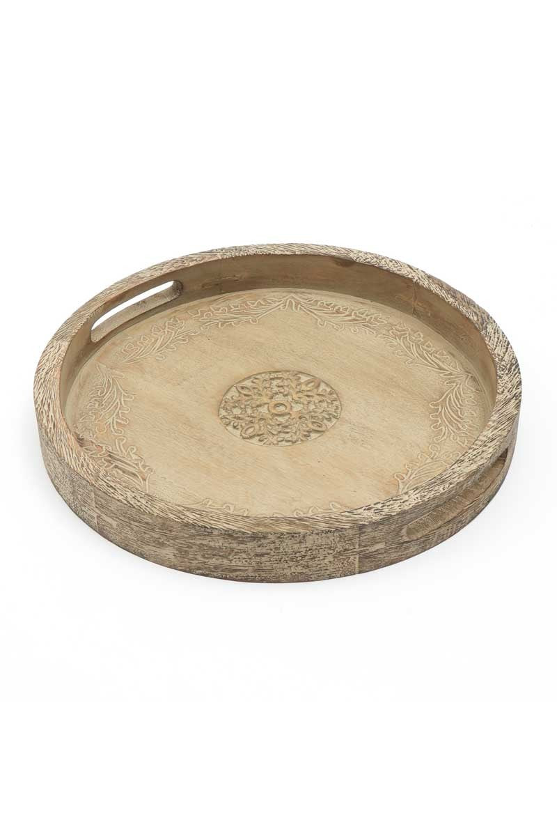 Plateau rond de service en bois de mangue - 18 design brun rustique pour l'entertaining élégant