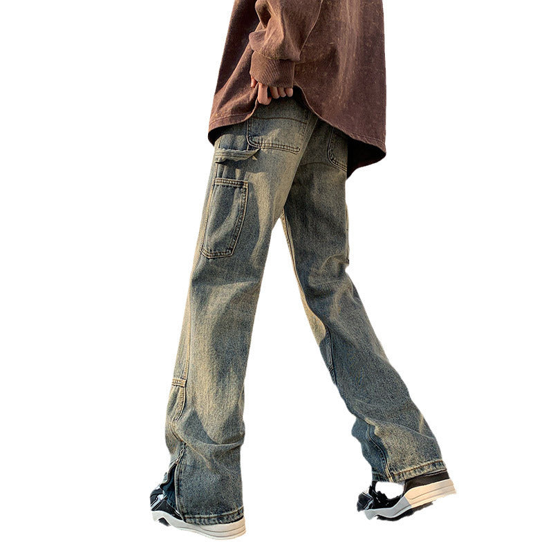 Hommes Relaxed-fit Straight-leg Slit Bootcut Pantalons