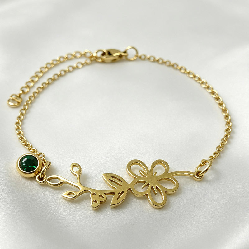 Retro Décembre Fleur de naissance Bracelet en acier inoxydable