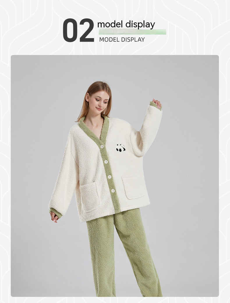 Couple Pyjamas Femmes Coral d'hiver polaire épais vêtements occasionnels demi velours bande dessinée