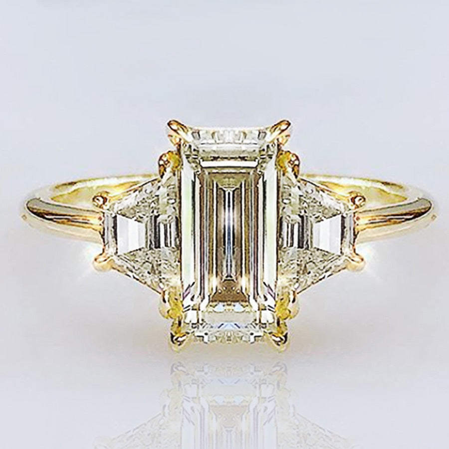 European and American Creative Square Zircon Lady Wedding Ring