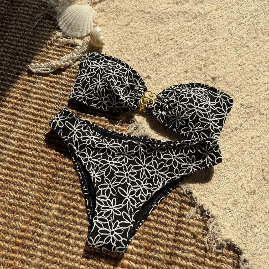 Brodé Sexy Strapless 2 pièces maillot de bain Bikini Set