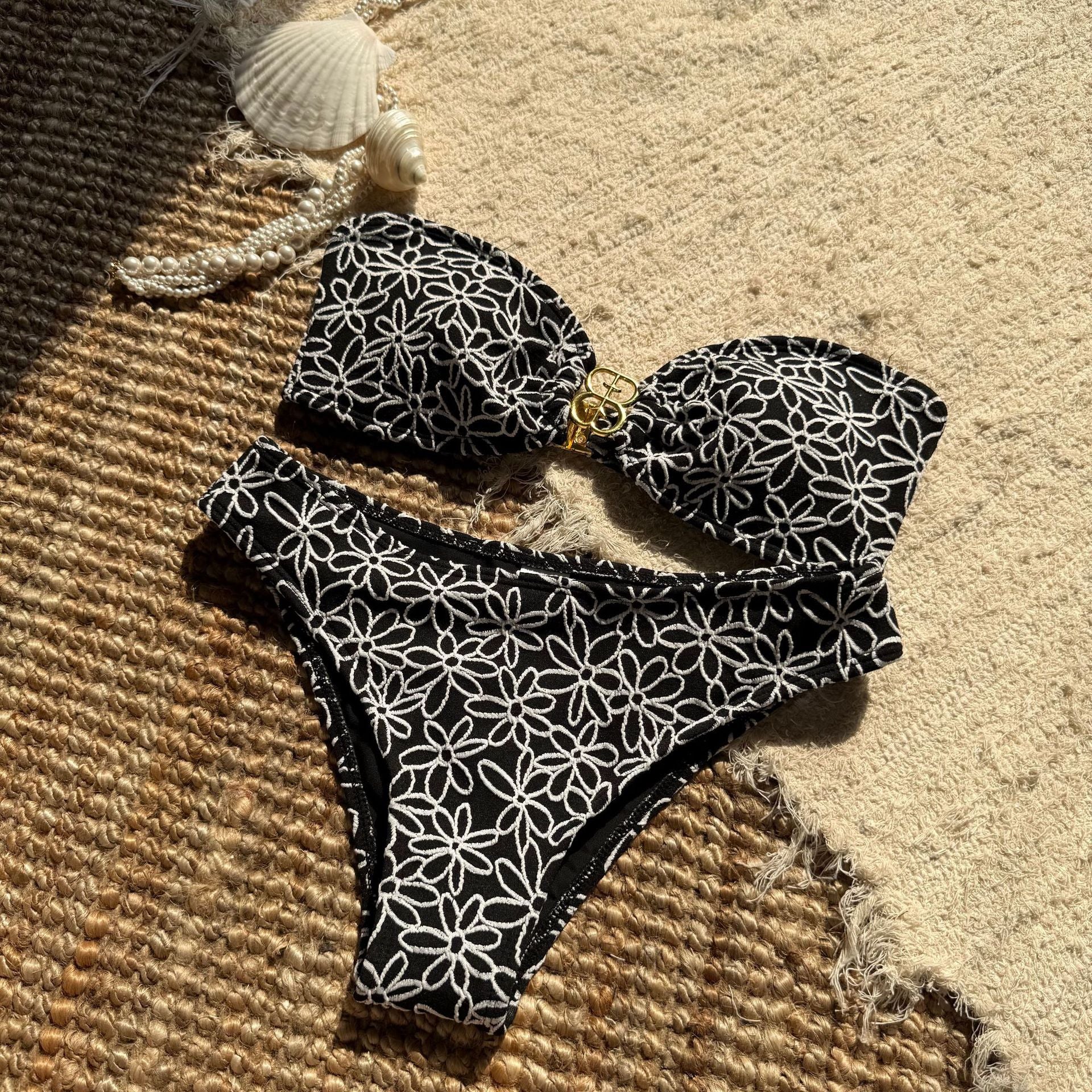 Brodé Sexy Strapless 2 pièces maillot de bain Bikini Set