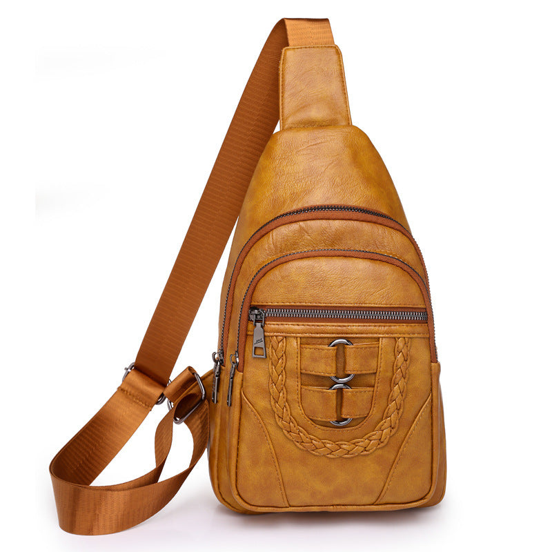 Simple poitrine PU souple cuir texturé sac à épaule
