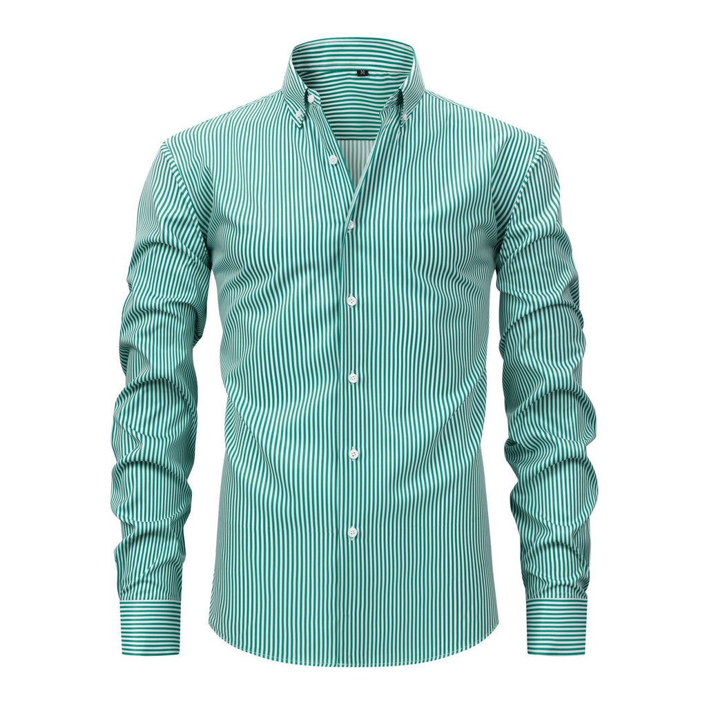 Jiachuan European and American Elastic Non-Iron Men's Shirt Long Sleeve Digital Print Stri