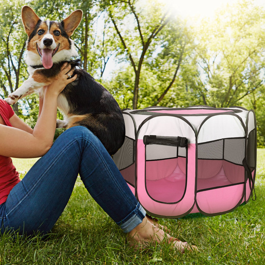 Pink-Blue Options -- 1Pc portable pliable de tente pour animaux de compagnie Pen d'exercice Kennel Zipper amovible T