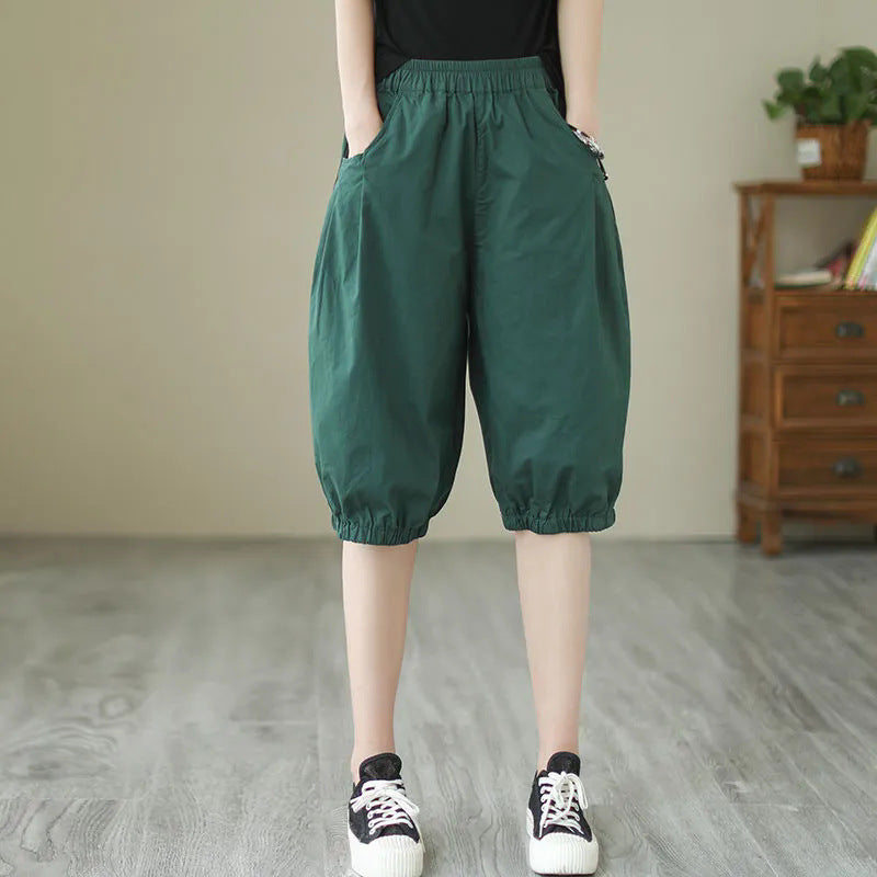 Femmes Solid-colore Casual Loose-fit Retro Short