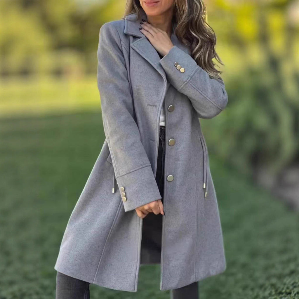 Femme Mode Solide-couleur Laine mi-long avec cordons et poches