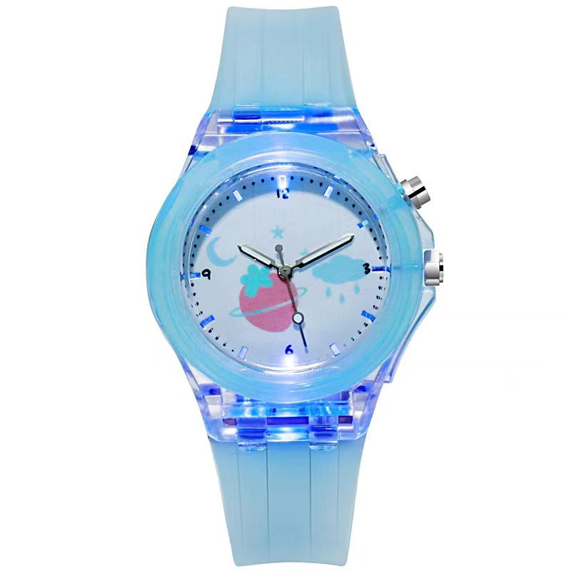 Montre modèle de fruits lumineux pour enfants en silicone caricature