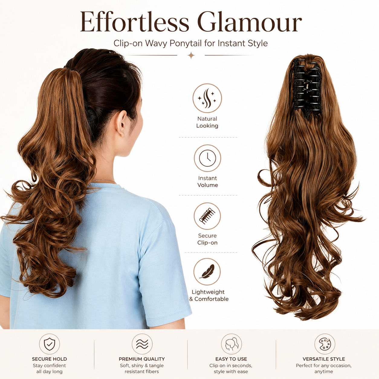 Clip-in Ponytail Hair Extension 22 pouces Wavy CurlySynthetic Wig pour femme Coiffure facile
