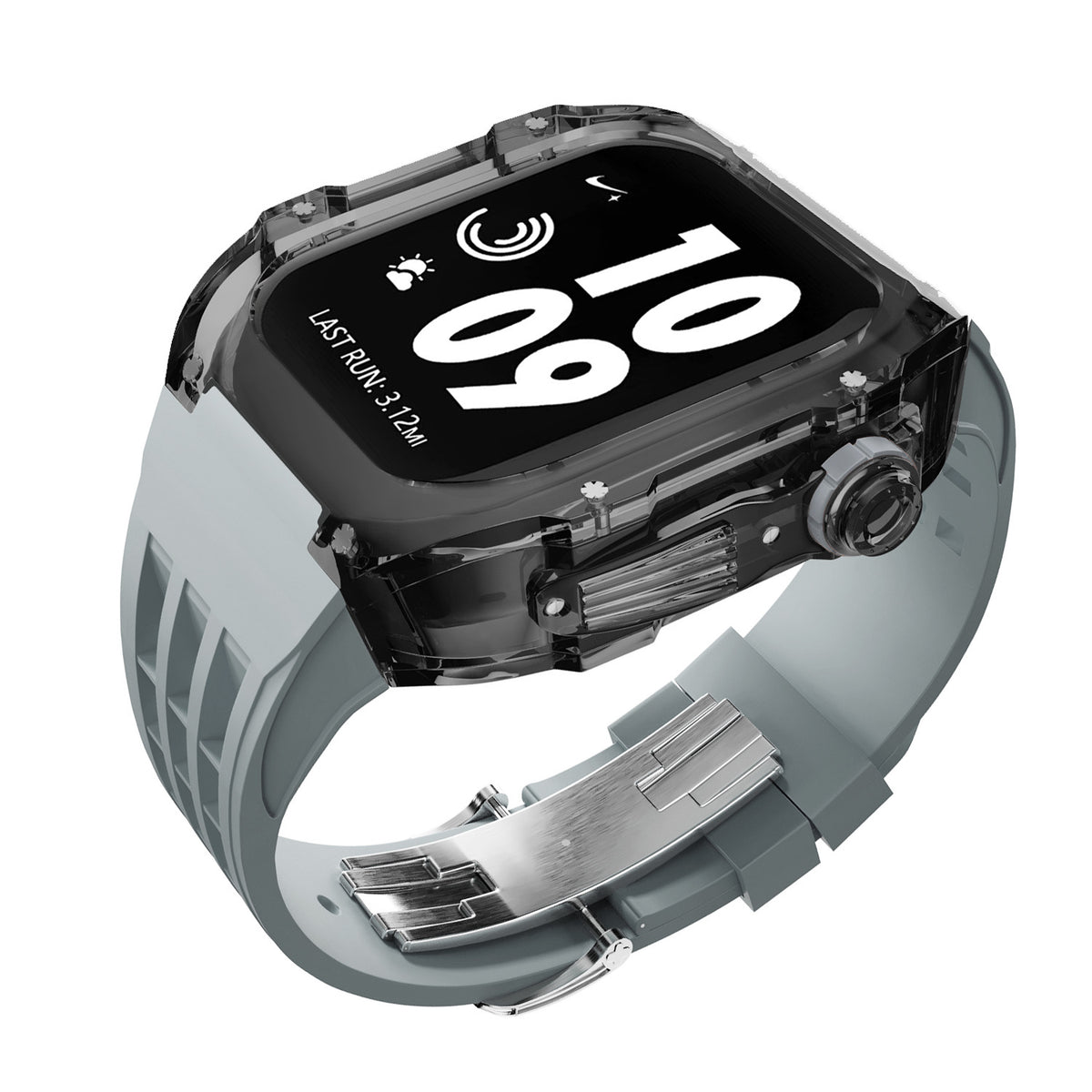 Boîtier cristal transparent Bracelet en caoutchouc fluoré