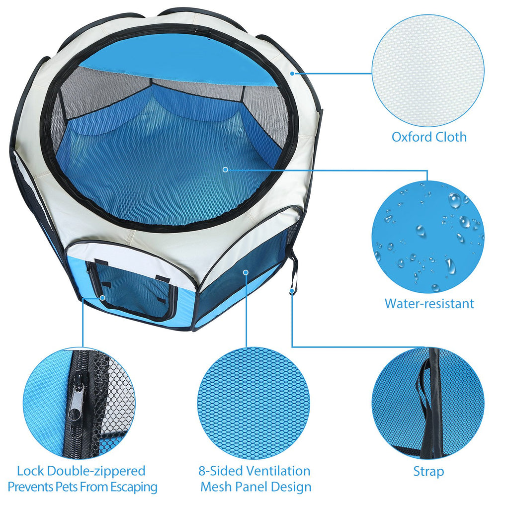 Pink-Blue Options -- 1Pc portable pliable de tente pour animaux de compagnie Pen d'exercice Kennel Zipper amovible T