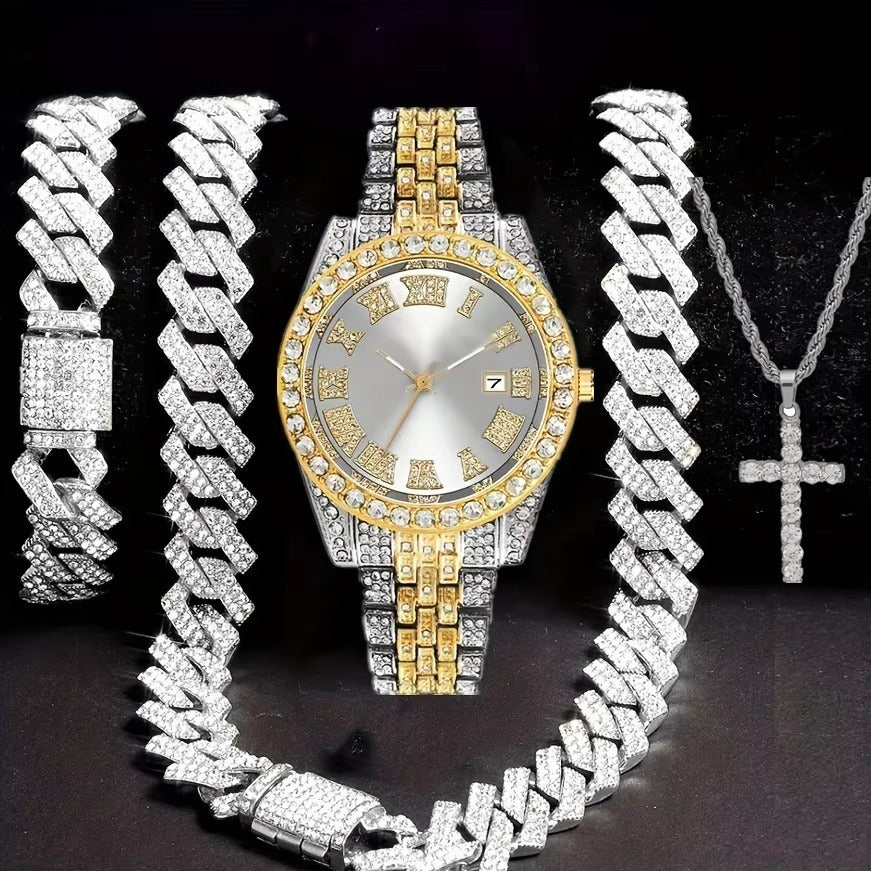 Hip Hop Bracelet Collier Diamond-embed Montres costume