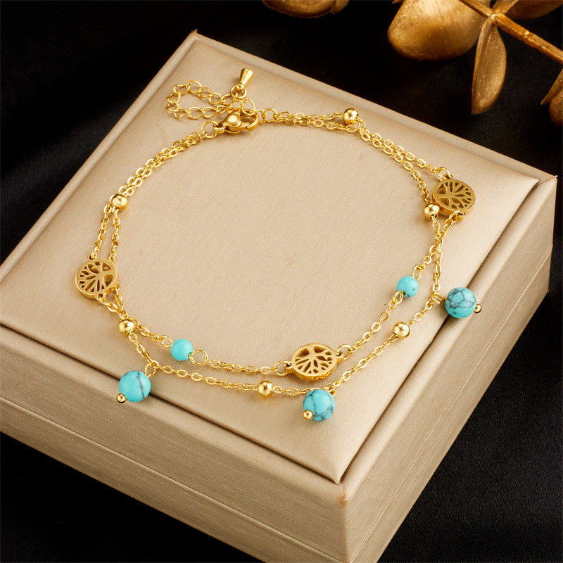 Fashionable Cœur en forme de coquillage blanc arbre de vie papillon femmes Anklet