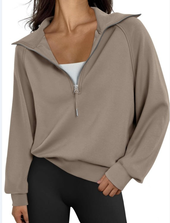Sweat-shirt à manches courtes demi-zip pour femmes