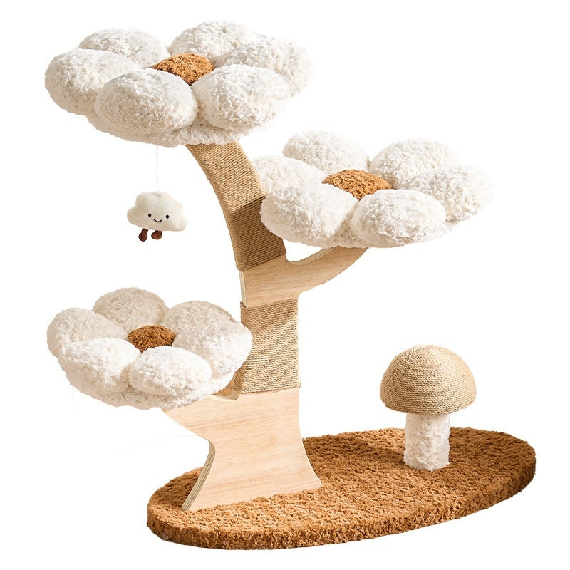 Arbre de chat compact et peu encombrant avec un nid cozy et un scratching durable en forme de champignons P