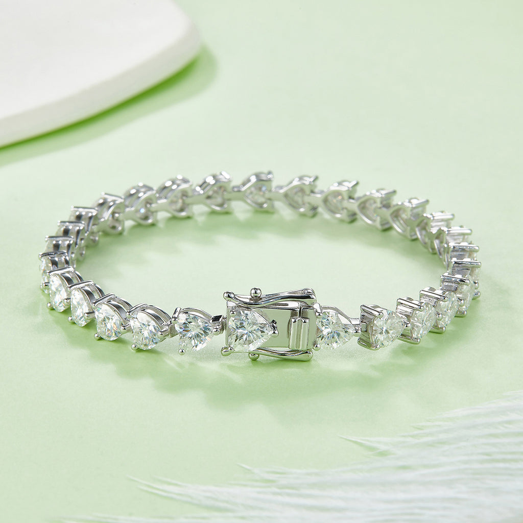 S925 Argent Sterling 5x5mm Coupe coeur Moissanite Bracelet de tennis D Couleur VVS1 16-18-20cm Pl