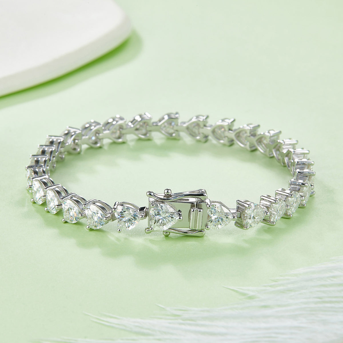 S925 Argent Sterling 5x5mm Coupe coeur Moissanite Bracelet de tennis D Couleur VVS1 16-18-20cm Pl