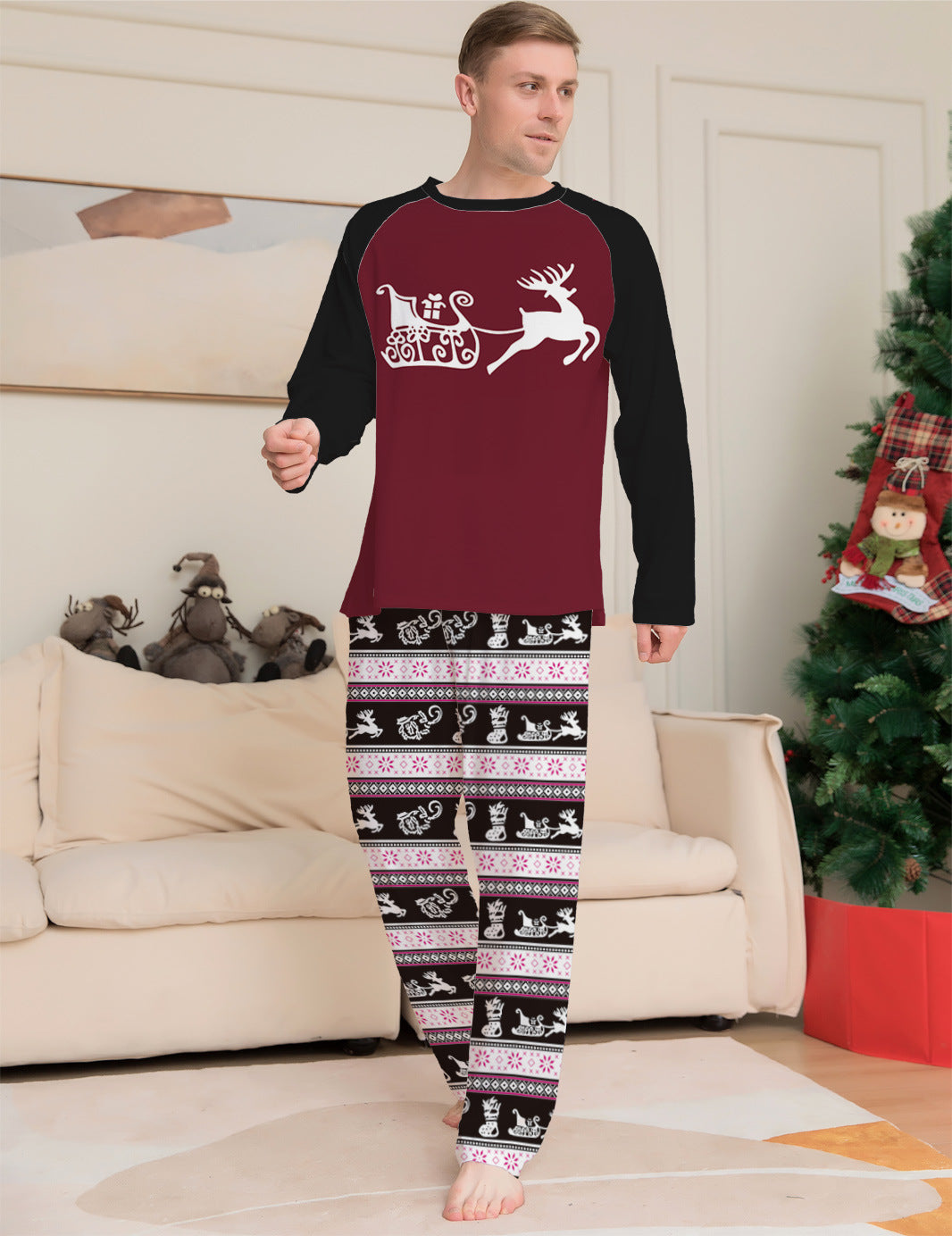 Motif de cerf de mode pour femmes avec rayures Impression de lettre costume de Noël