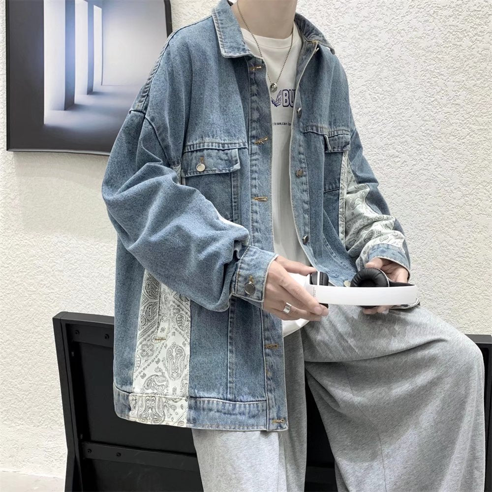 Cashew-flower Denim Jacket Hommes style coréen Veste
