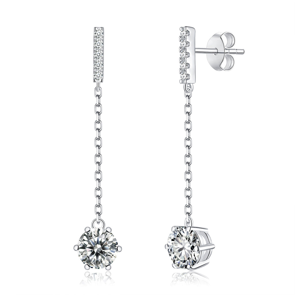 S925 Sterling Silver Moissanite Chain Earrings 0.5 Gold 1CT Platinum Plated Long Drop