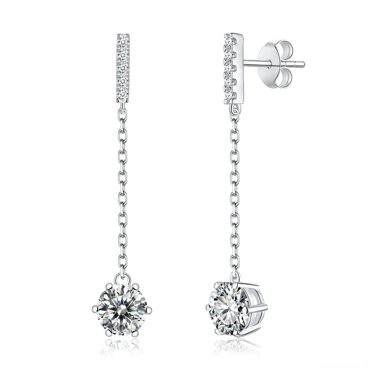 S925 Sterling Silver Moissanite Chain Earrings 0.5 Gold 1CT Platinum Plated Long Drop
