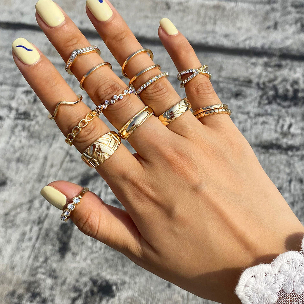 European and American Retro Cold Wind Combine Hollow Curved Ring