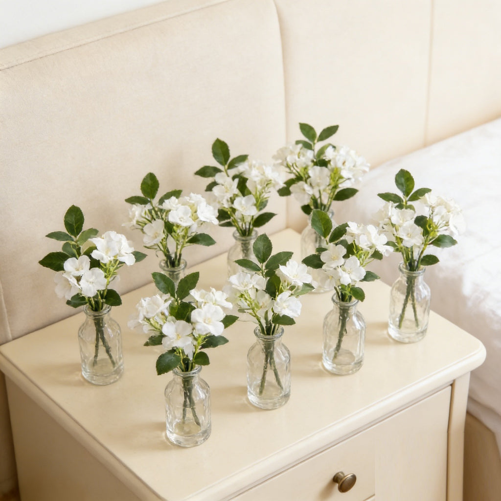 10 Blossoms artificiels de prune blanche miniature