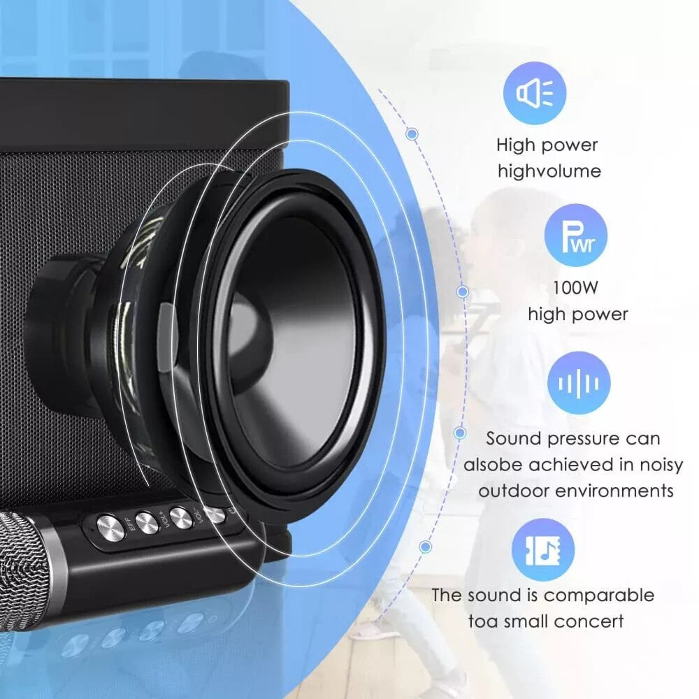 Haut-parleur de karaoké Bluetooth portable avec 2 microphones sans fil