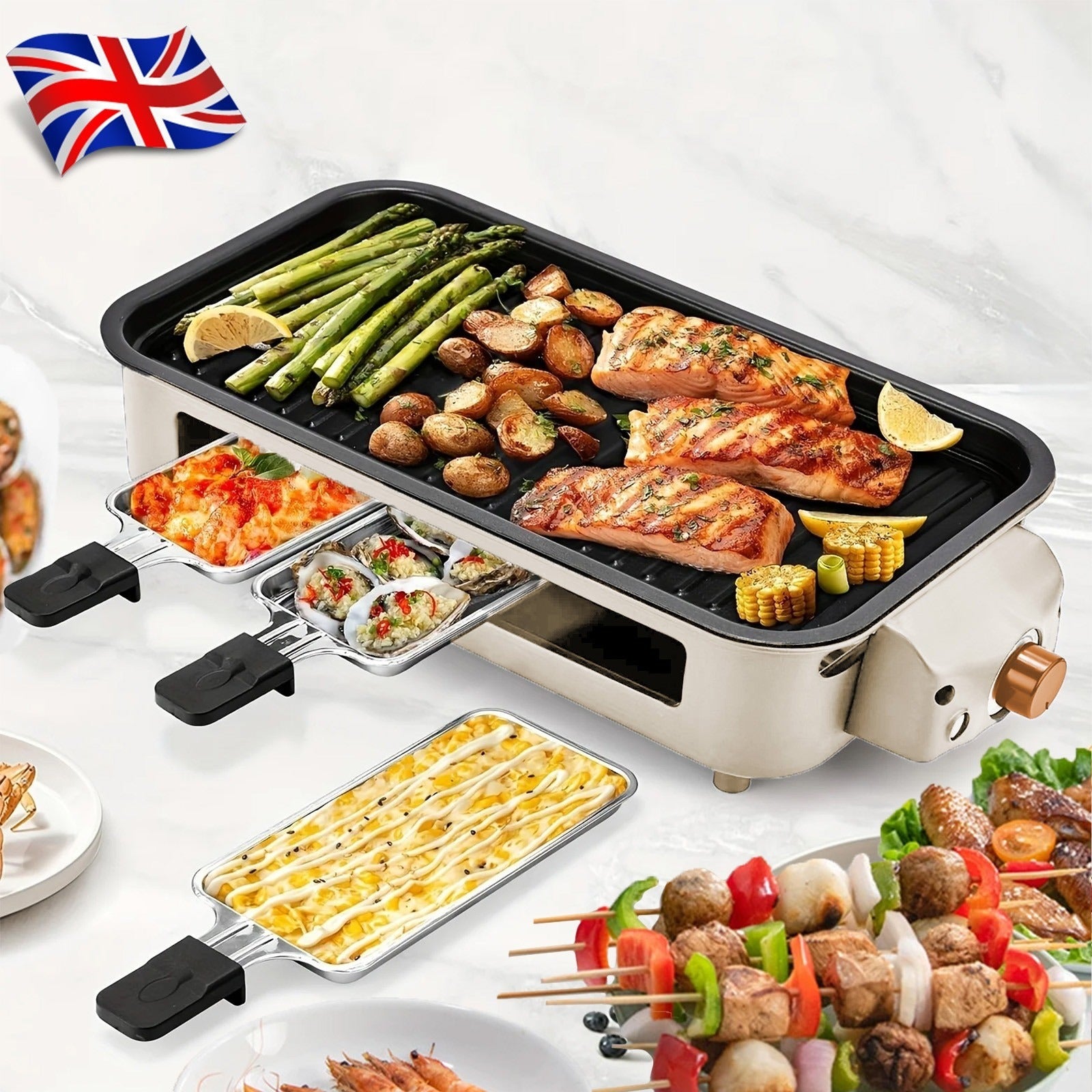 1500W Barbecue électrique Grill 2 En 1 BBQ intérieur plaque de grip sans fumée