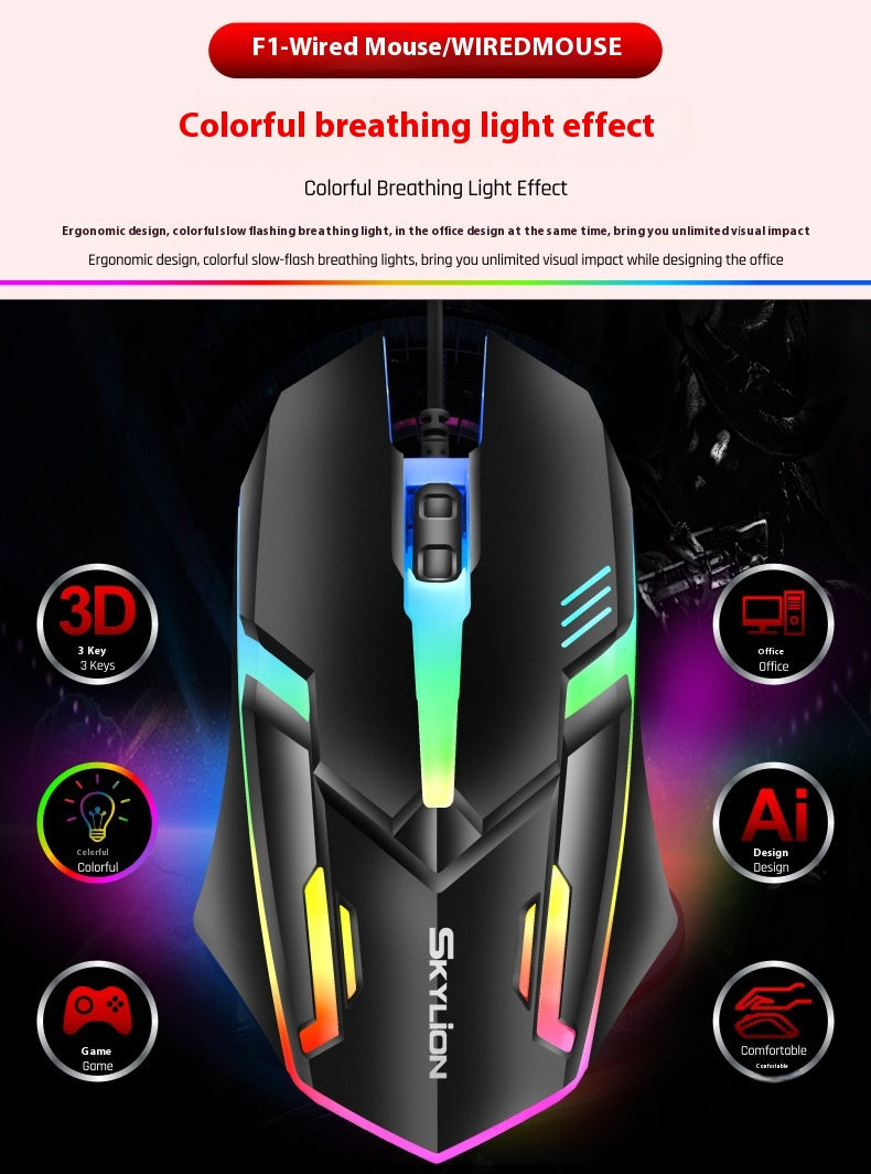 Wired Luminous Mouse Office Accueil Jeux Ordinateurs de bureau USB et Ordinateur portable Universal PlayerUn
