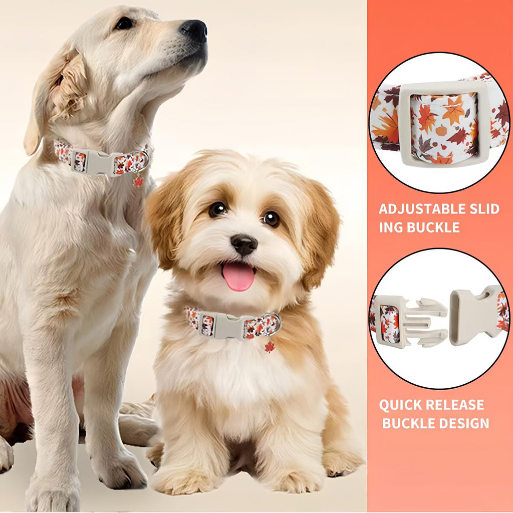 Collier de chien d'automne réglable avec charme Feuille d'érable - Collier de tissu souple durable pour petit moi