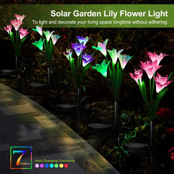 2Pcs Solar Garden Lights Outdoor Lily Flower LED Light 7 couleurs changeant IP65 Waterproof Fo