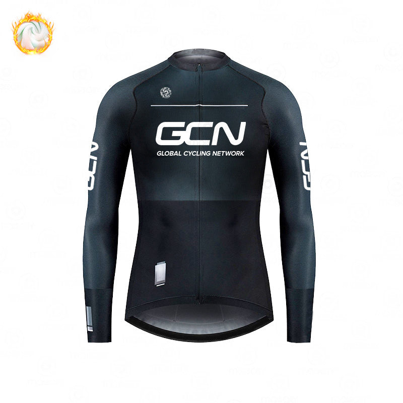 GCN Fleece Long Sleeve Cycling Jersey Cycling Jersey Running Winter Series