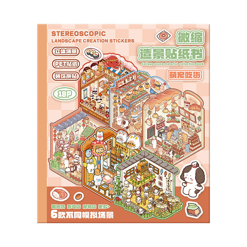 Stickers 3d Stéréo Cottage paysage Miniature Scène Livre