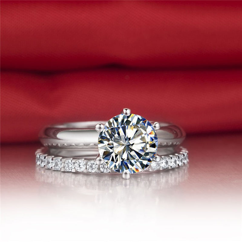 925 Argent Anneau à six griffes plaqué or avec Mossanite femelle T Carbon Diamond