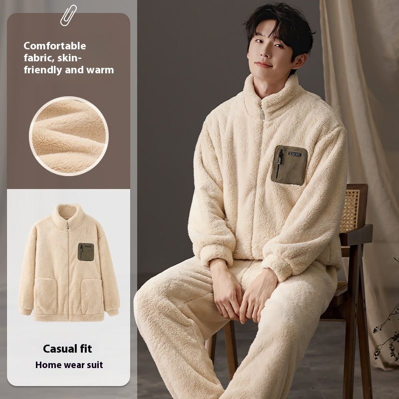 Pyjama homme plus taille longue manches vêtements de salon chauds